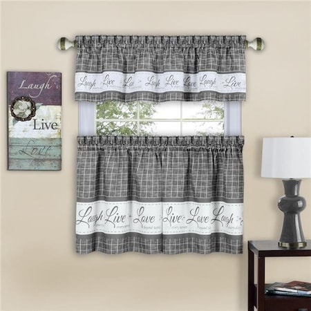 58 X 36 In. Live; Love; Laugh Window Curtain Tier Pair & Valance Set; Grey